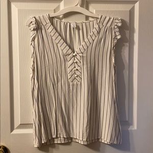 White Blouse with Vertical Navy Stripes 1/4 button